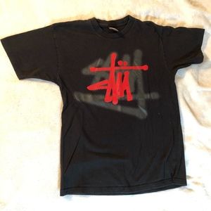 Stussy Black/Red Stu Ssy Logo Shirt Size Medium M